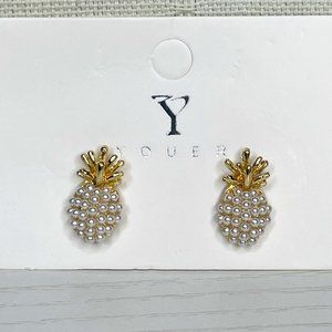 Youer Pineapple Goldtone & Imitation Pearl Stud Earrings